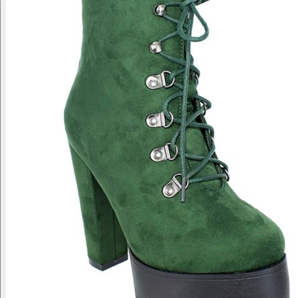 Olive green chunky platform booties